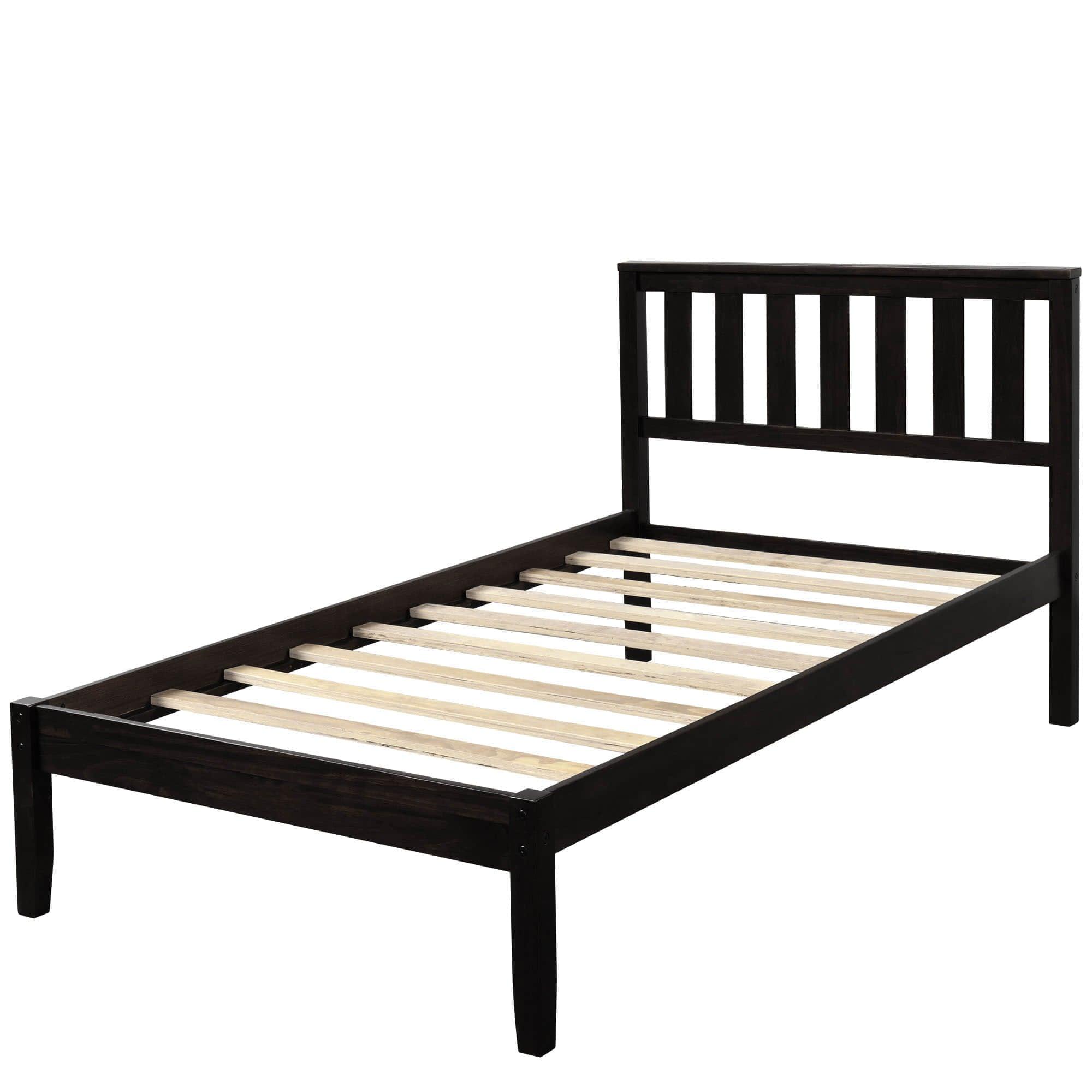 Wood Twin Size Platform Bed Frame with Headboard - [Mattress Foundation]