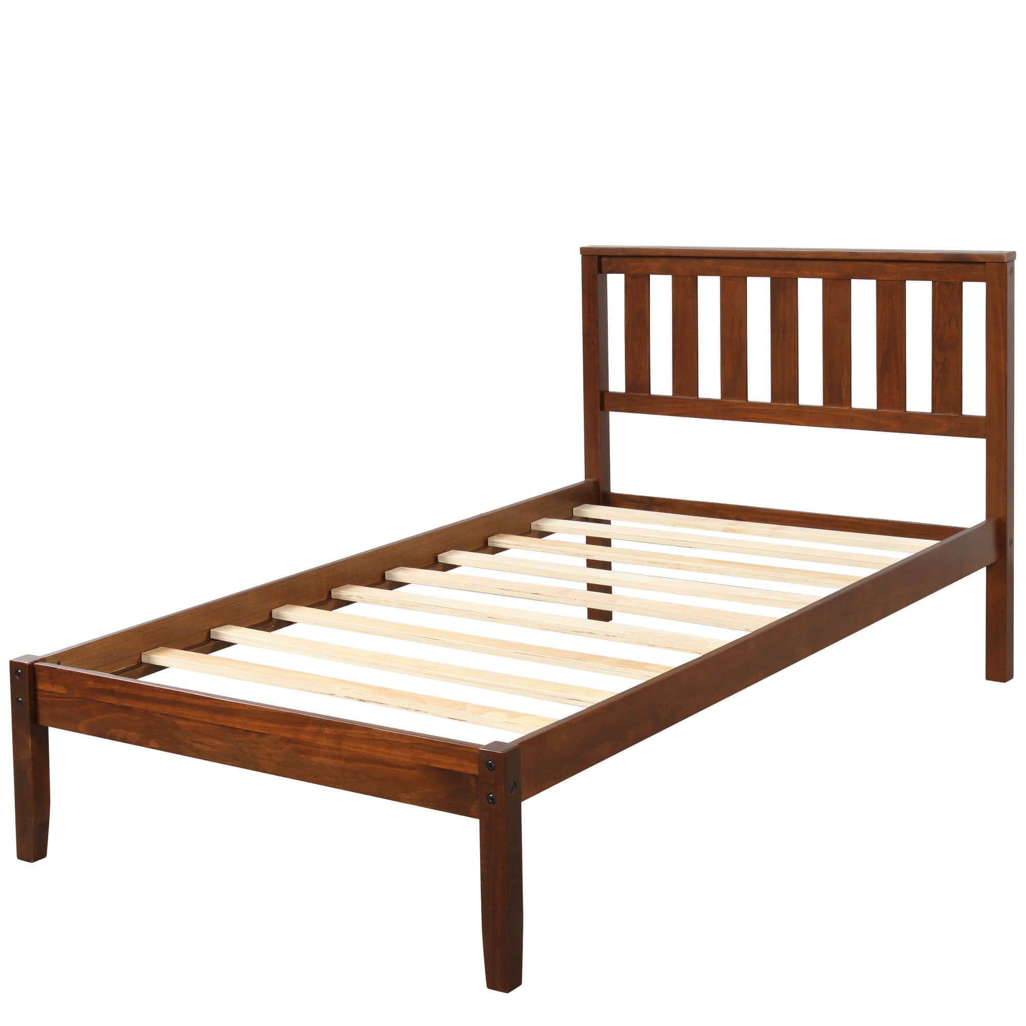 Wood Twin Size Platform Bed Frame with Headboard - [Mattress Foundation]