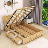 Wooden Full Size Platform Bed with Hydraulic Storage System - [Natural, Drawers]