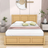 Wooden Full Size Platform Bed with Hydraulic Storage System - [Natural, Drawers]