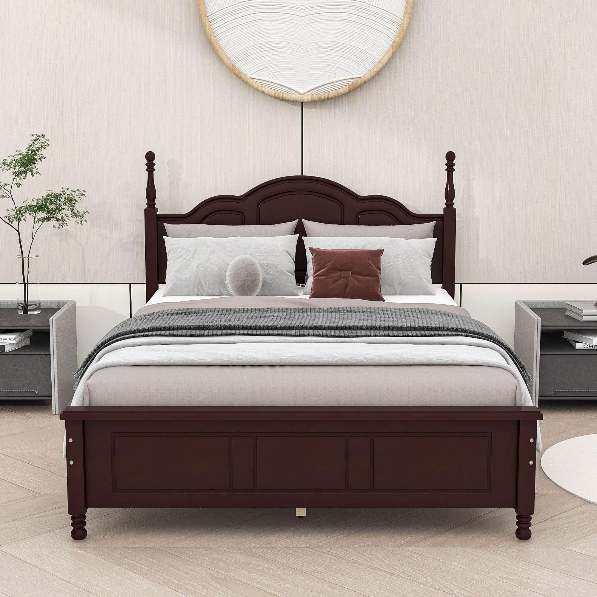 Wood Traditional Full Size Platform Bed Frame with Headboard