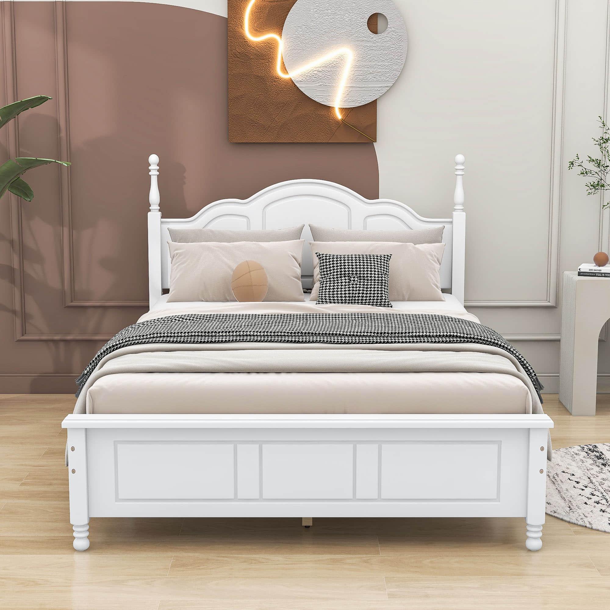 Wood Traditional Full Size Platform Bed Frame with Headboard