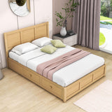 Wooden Full Size Platform Bed with Hydraulic Storage System - [Natural, Drawers]