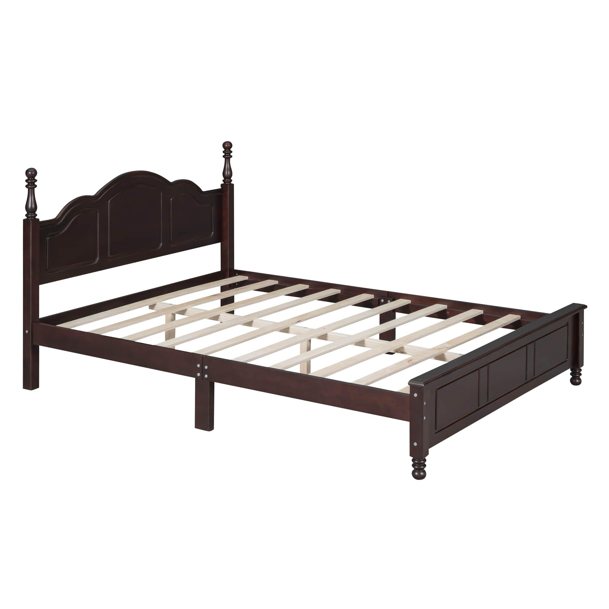 Wood Traditional Queen Size Platform Bed Frame with Headboard