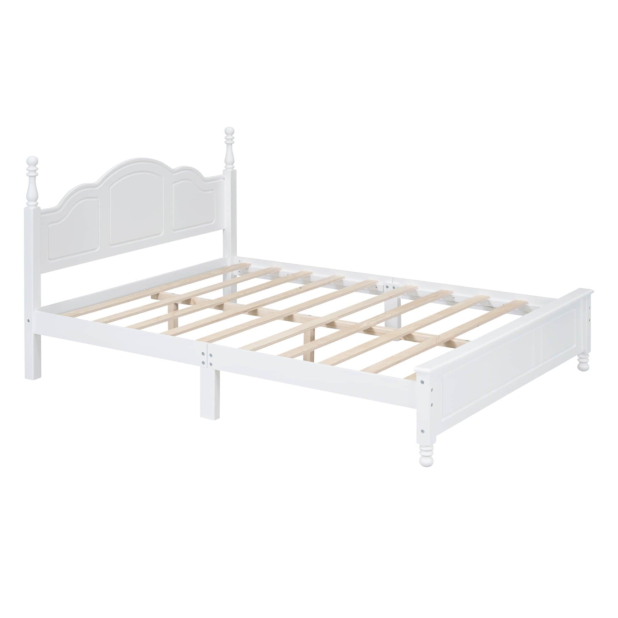 Wood Traditional Queen Size Platform Bed Frame with Headboard