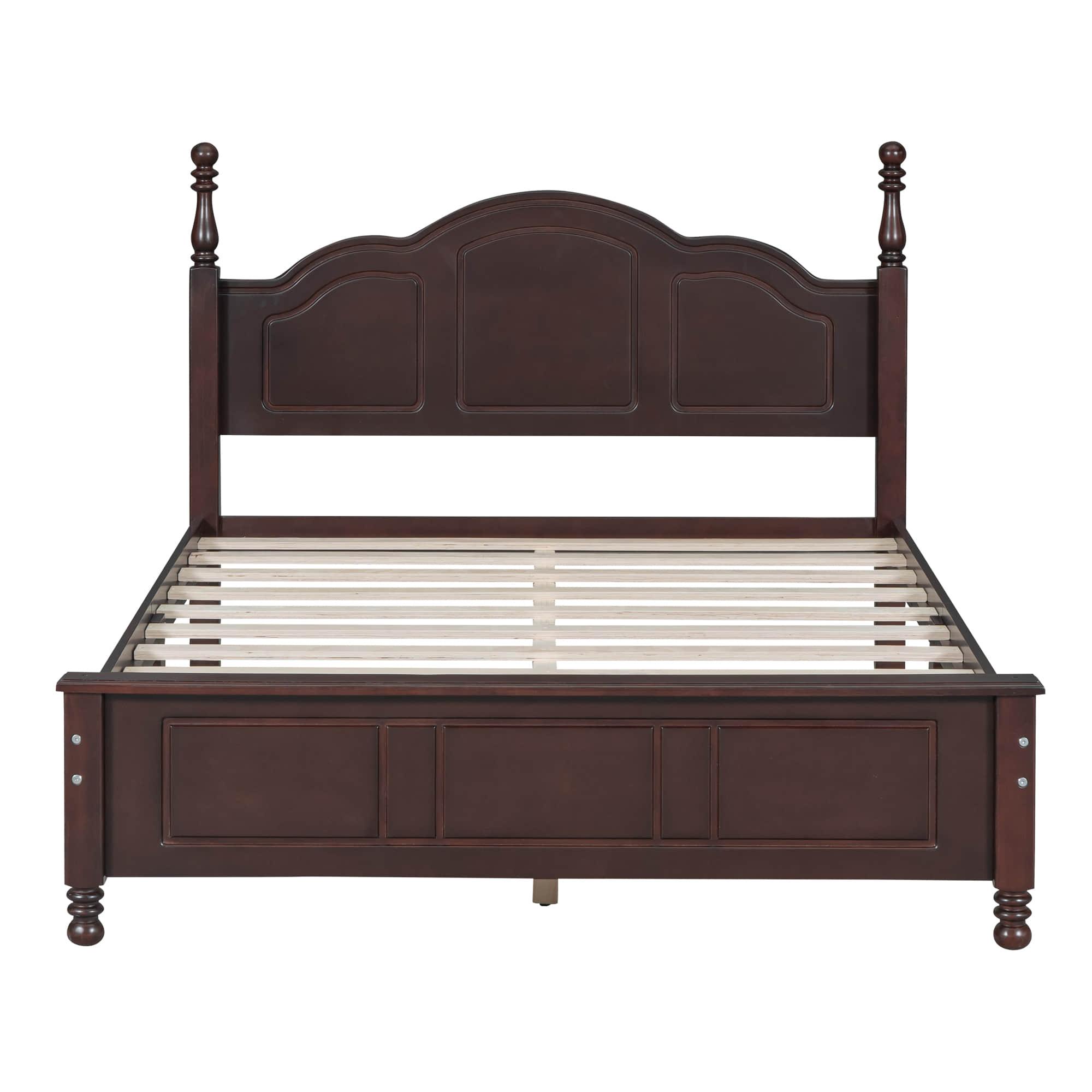 Wood Traditional Full Size Platform Bed Frame with Headboard