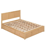 Wooden Full Size Platform Bed with Hydraulic Storage System - [Natural, Drawers]