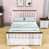 Wooden Full Size Platform Bed Frame with Storage and Slat Headboard