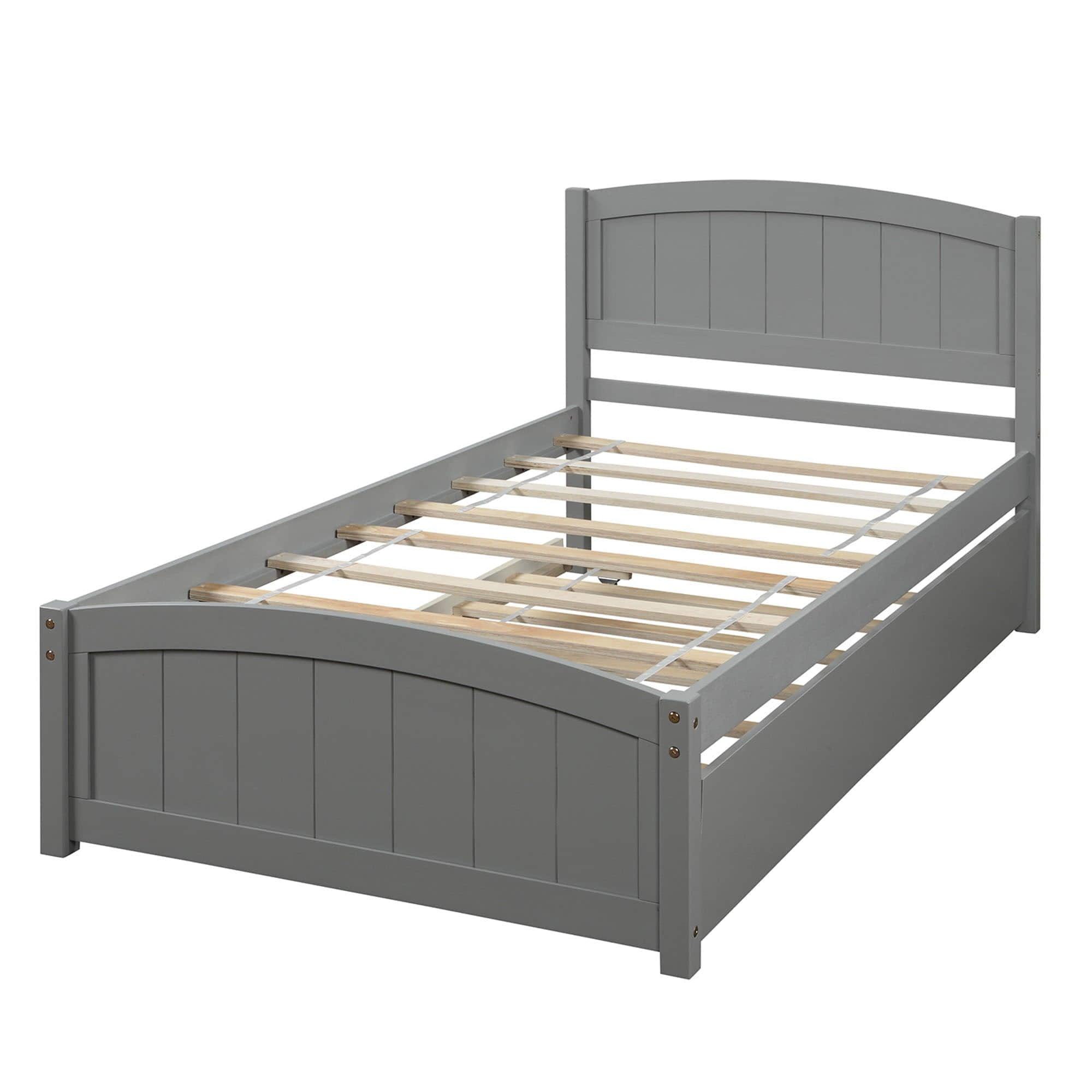 Twin Platform Bed Frame with Twin Trundle and Headboard