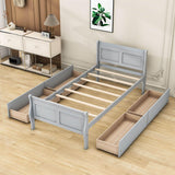 Wood Twin Sleigh Bed Frame with Headboard and Storage Drawers