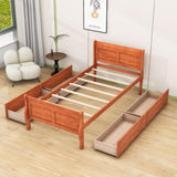 Wood Twin Sleigh Bed Frame with Headboard and Storage Drawers