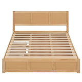 Wooden Queen Size Platform Bed with Hydraulic Storage System - [Natural, Drawers]