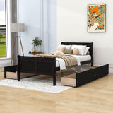 Wood Twin Sleigh Bed Frame with Headboard and Storage Drawers