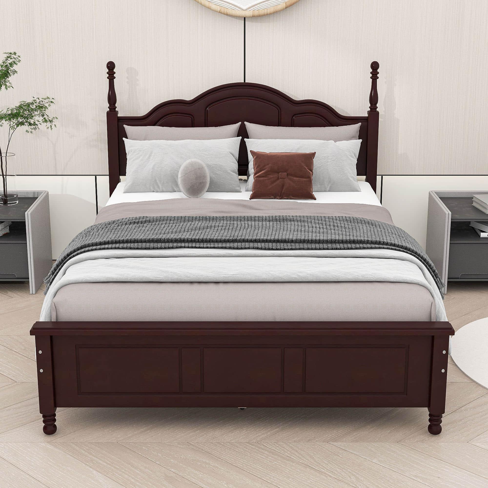 Wood Traditional Full Size Platform Bed Frame with Headboard