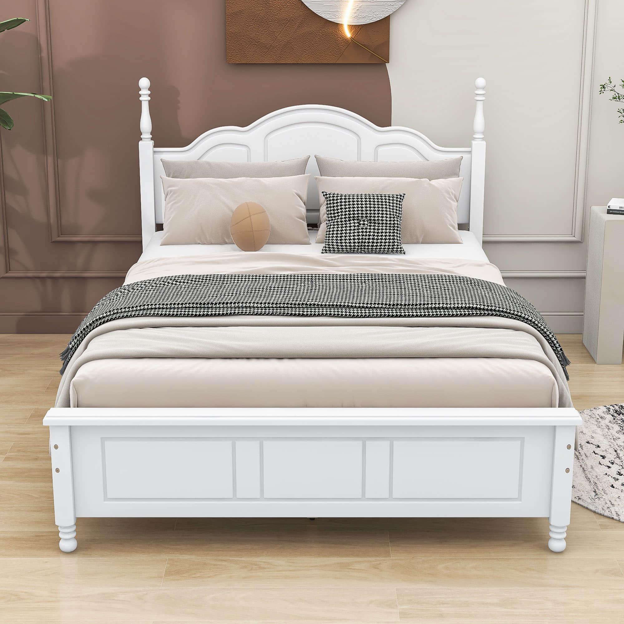 Wood Traditional Full Size Platform Bed Frame with Headboard