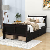 Wood Twin Sleigh Bed Frame with Headboard and Storage Drawers