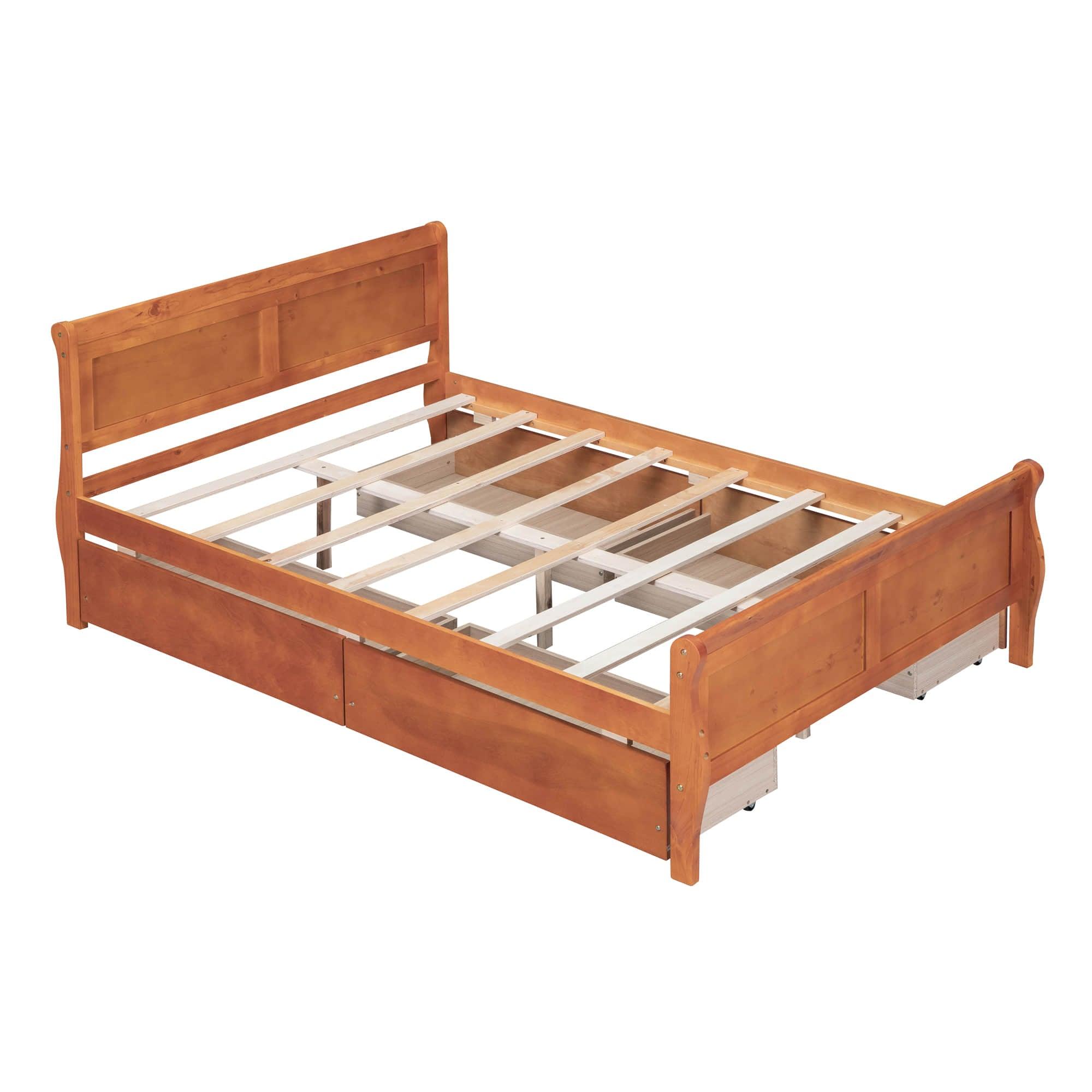 Wood Full Size Sleigh Bed Frame with Headboard and Storage Drawers