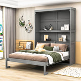 Queen Size Murphy Bed Wall Bed with Shelves - [Wood, Vertical]