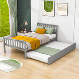 Twin Platform Bed Frame with Twin Trundle and Headboard - [Wooden, Footboard]