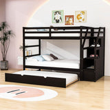 Low Twin Over Twin Bunk Beds for Kids with Storage Stairs and Trundle