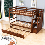 Low Twin Over Twin Bunk Beds for Kids with Storage Stairs and Trundle