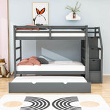 Low Twin Over Twin Bunk Beds for Kids with Storage Stairs and Trundle