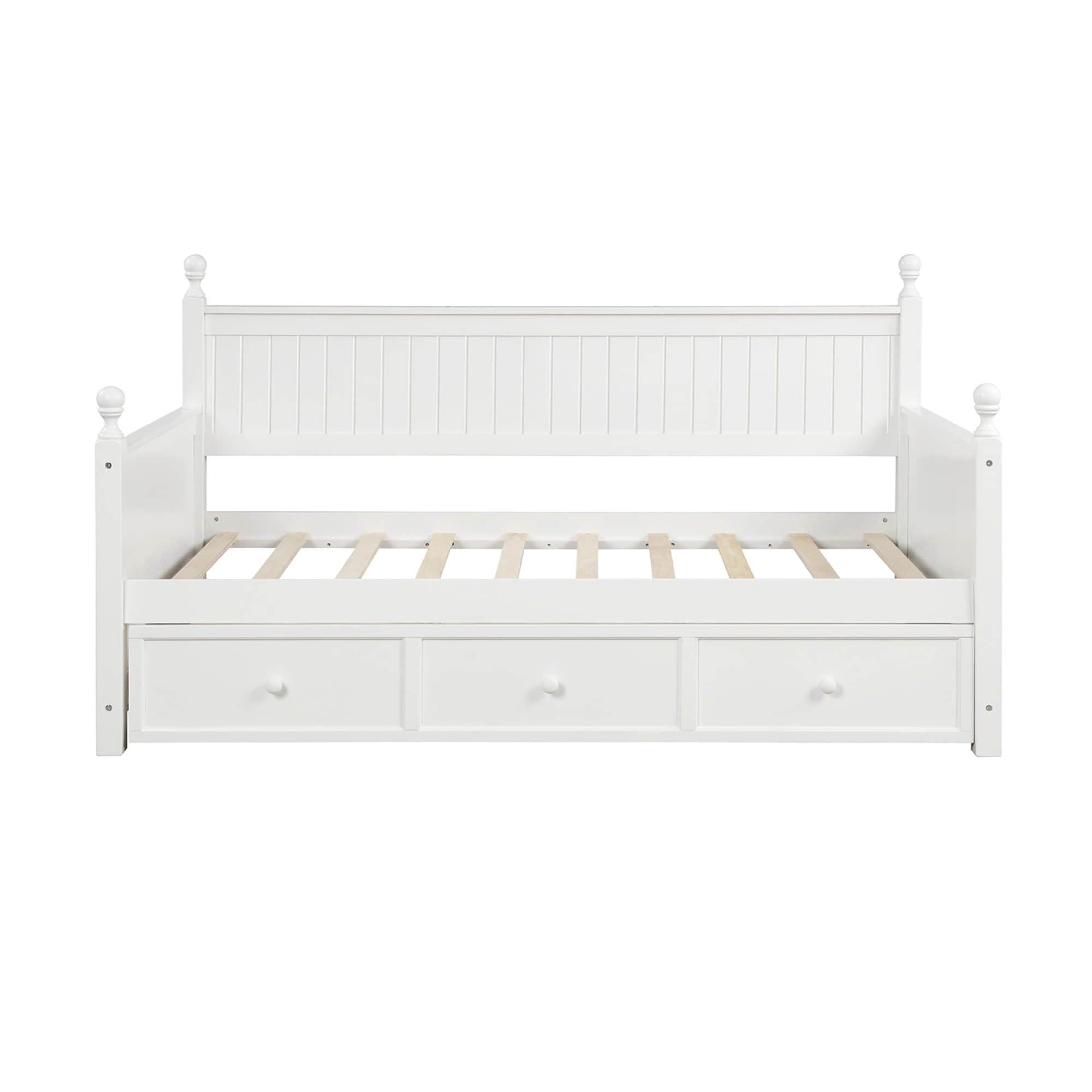 Wood Twin Daybed with Storage Drawers and Beadboard Back