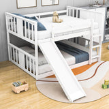 Montessori Twin Over Twin Fun Floor Bunk Bed with Slide - [Wood, Ladder, Low]