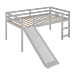 Wood Low Twin Loft Bed for Kids, Toddler with Slide