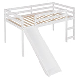 Wood Low Twin Loft Bed for Kids, Toddler with Slide