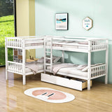 Twin L-Shaped Quad Bunk Bed with Storage - [Drawers, Ladder]