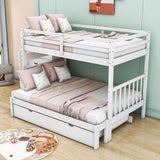 Wood Twin Over Twin / Full Bunk Bed with Trundle and Storage - [Shelves, Drawers, Stairs]