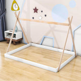 Kids Full Size Tepee Floor Bed for Toddler - [Montessori, Wooden]