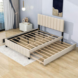 Velvet Upholstered Queen Size Platform Bed with Storage and Trundle