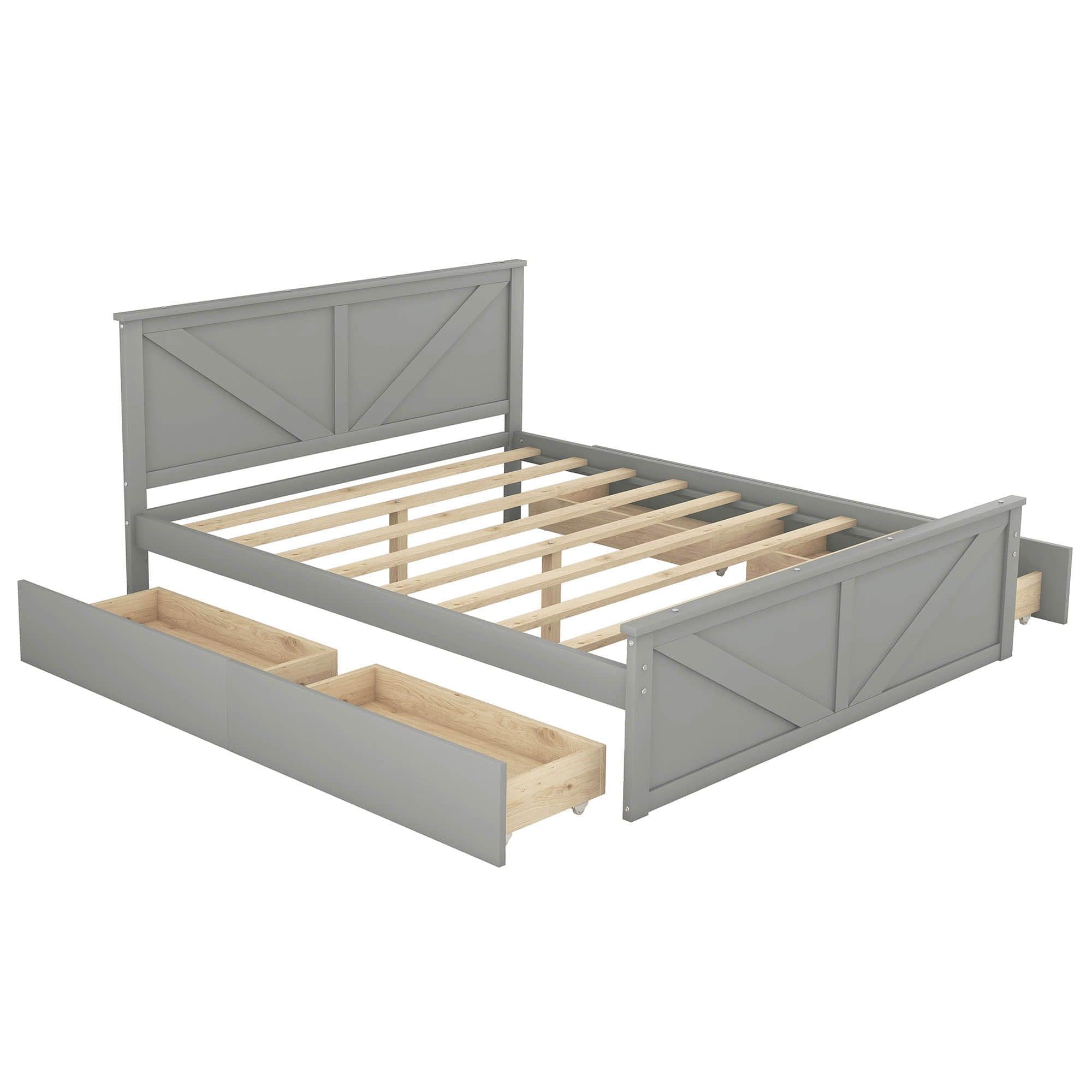 Queen Size Wooden Platform Bed with Headboard and Storage - [Drawers]