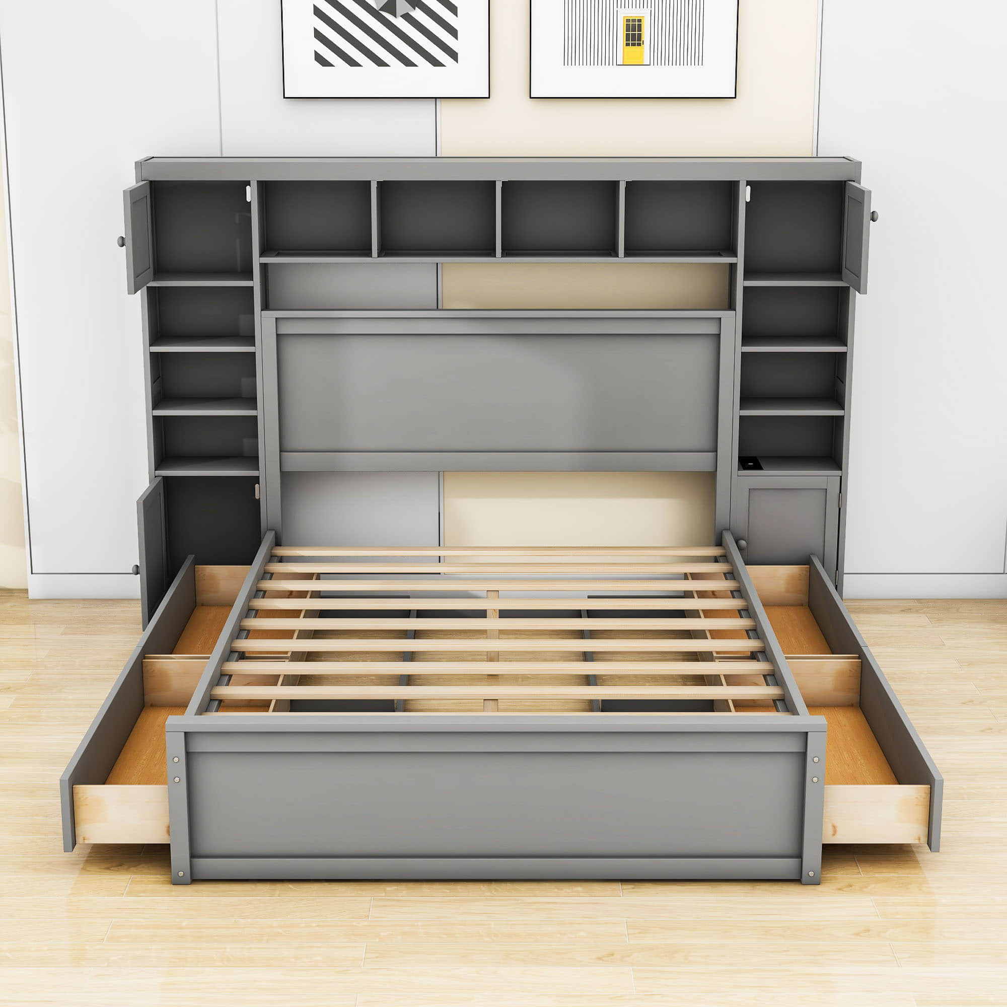 Smart Queen Storage Bed Frame with Headboard and Charging Station