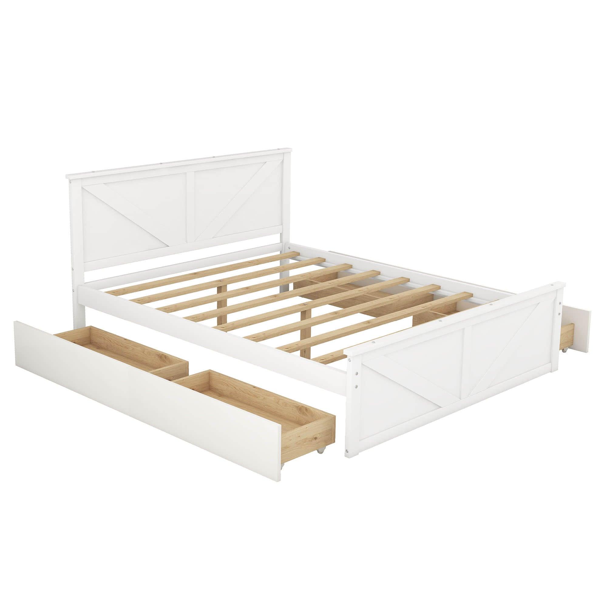 Queen Size Wooden Platform Bed with Headboard and Storage - [Drawers]