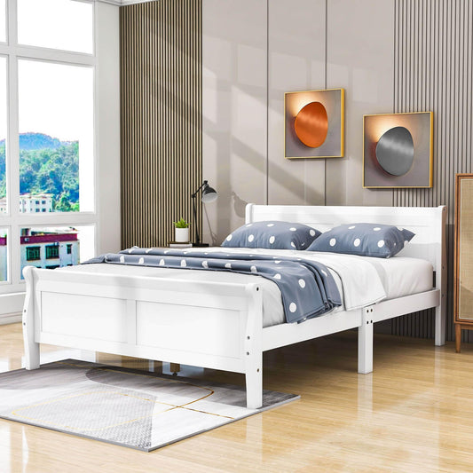 Wooden Queen Size Sleigh Bed with Headboard and Footboard