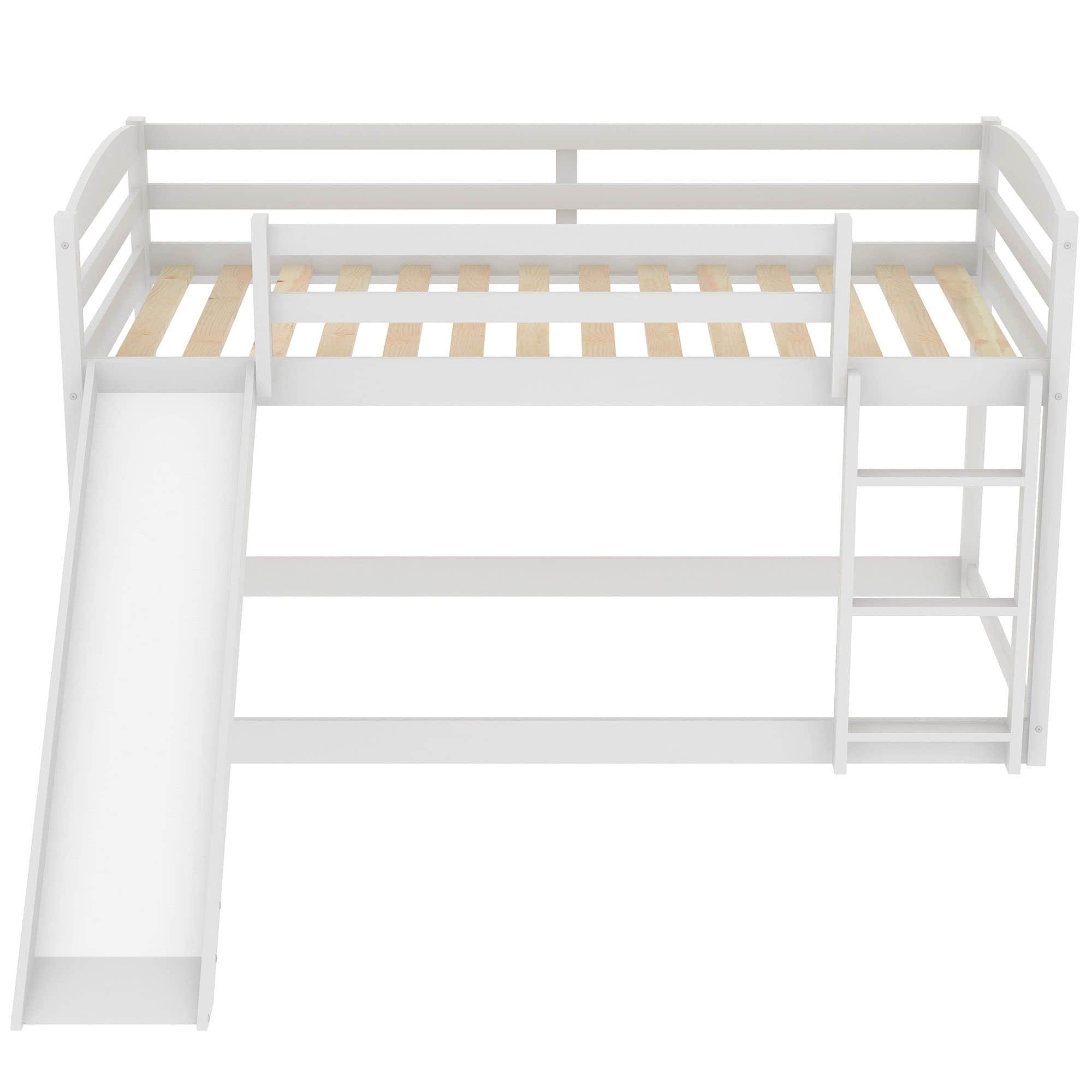 Low Twin Over Twin Bunk Bed with Slide for Kids, Toddler - Wooden, Floor, Interchangeable