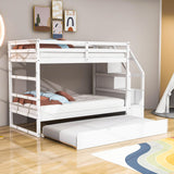 Low Twin Over Twin Bunk Beds for Kids with Storage Stairs and Trundle