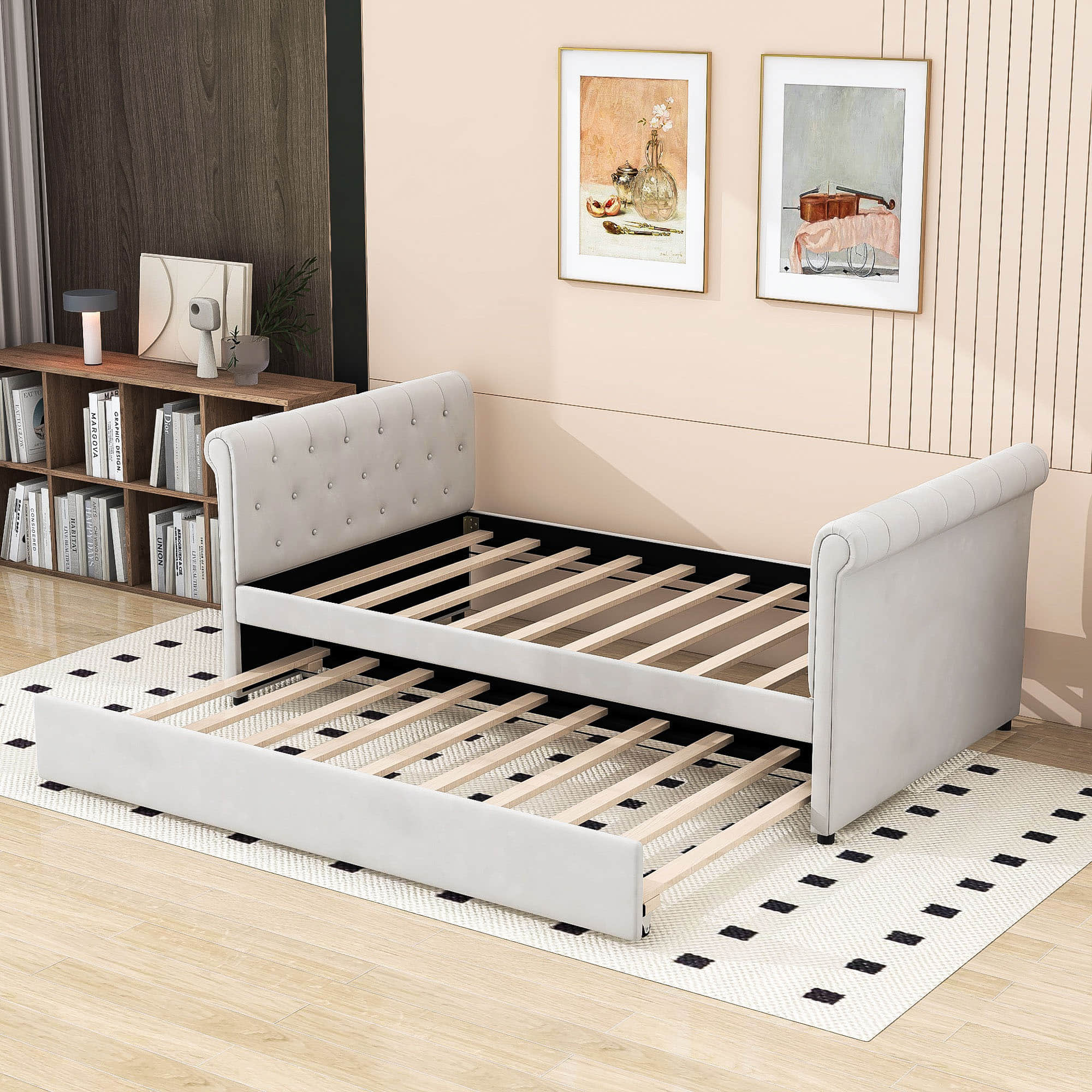 Modern Luxury Twin Size Upholstered Daybed with Trundle for Adults - [Backless]