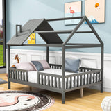 Full Wooden Kids Low Montessori Farmhouse Bed Frame with Rails