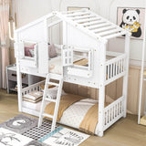 Low Twin Over Twin FarmHouse Bunk Beds for Kids, Toddler - [Wooden, Floor]