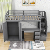 Twin Loft Bed with Desk and Storage Stairs, Drawers - [Wood, Wardrobe, Shelves]