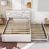 Full Upholstered Platform Bed Frame with Headboard, Twin Trundle Bed