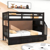 Wood Full Over Full Bunk Bed with Storage and Stairs - [Drawers, Shelves, Class]