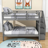 Wooden Full Over Full Bunk Beds with Storage and Stairs - [Detachable]