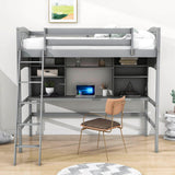 Convertible Twin High Loft Bed with Desk and Shelves - [Storage, Ladder, Wood]