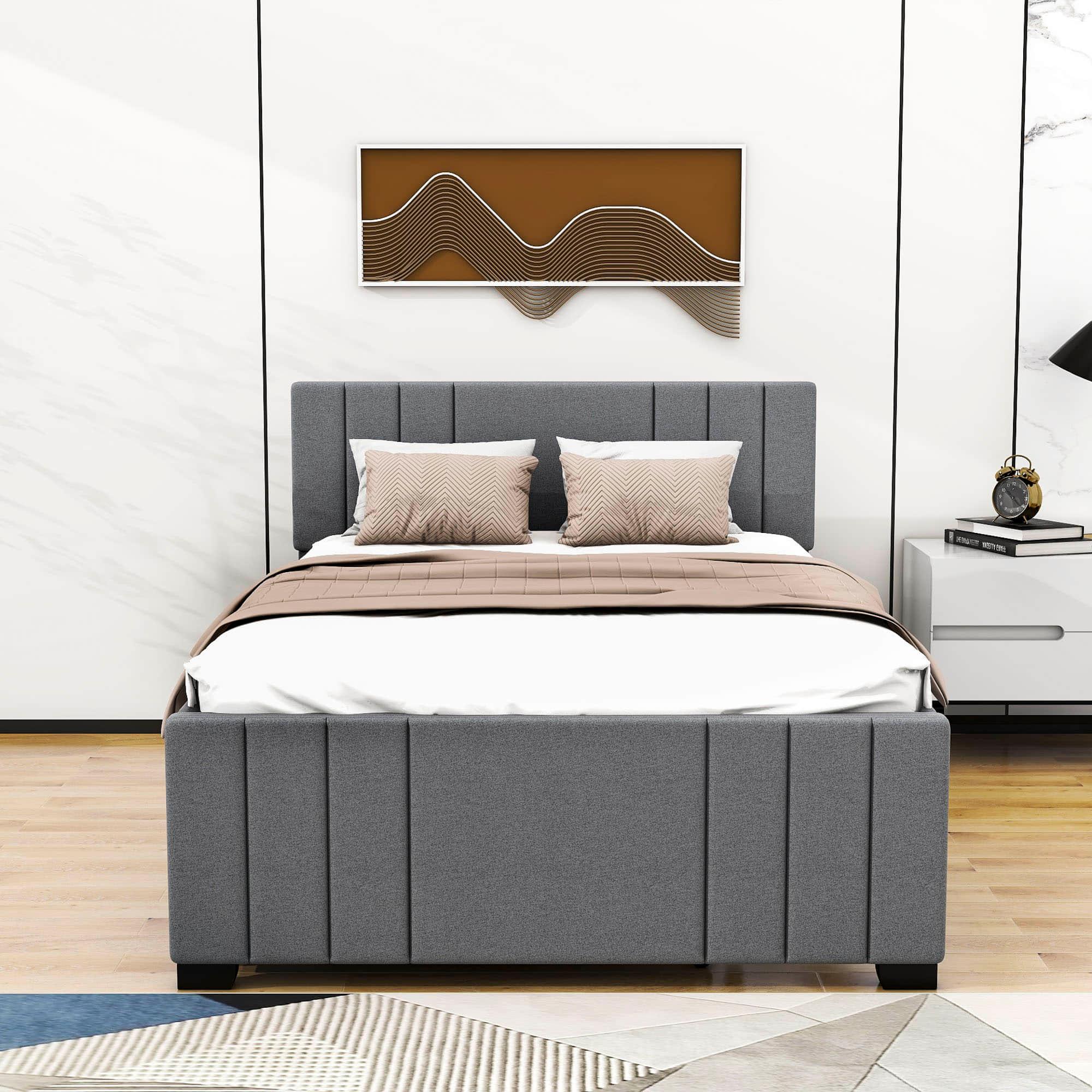 Full Size Upholstered Platform Bed with Trundle and Headboard