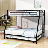 Metal Twin Over Full Bunk Beds with Trundle for Kids Adults - Two Ladders